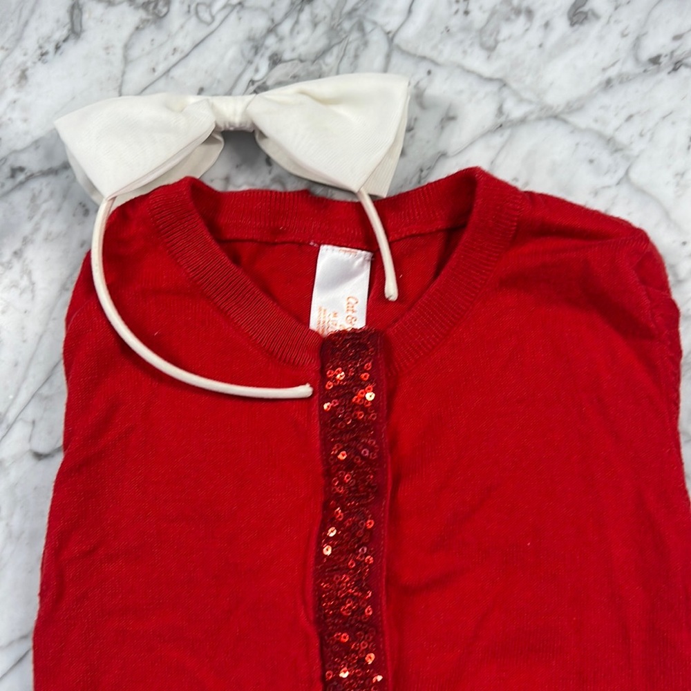 Cat and Jack Christmas Cardigan size 7/8 with crewcuts headband